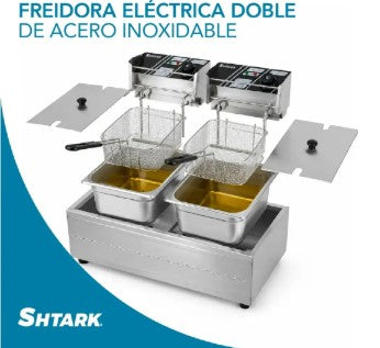 Freidora Doble de Aceite Eléctrica Industrial 12L en Acero Inoxidable – 1.6 kW / 110V