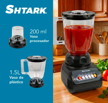 Licuadora 1.5L con Vaso Procesador de Alimentos 200ml color negro paquete de 2