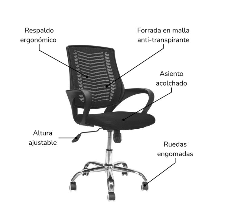 Silla de Oficina Ergonómica Negra