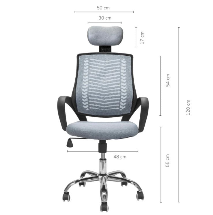 Silla de Oficina con Cabecera Ajustable Gris