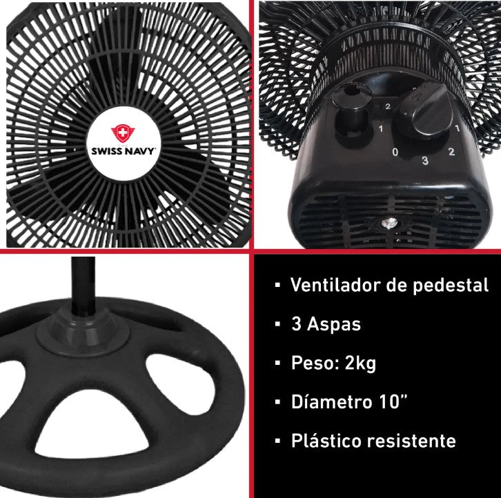 Ventilador Pedestal Cuory Snvp10n 10 PuLG 3 Aspas