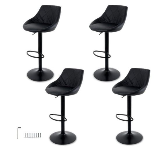 Set de 4 Sillas Altas para Barra Respaldo Medio, Reposapiés, Acabado Negro Mate