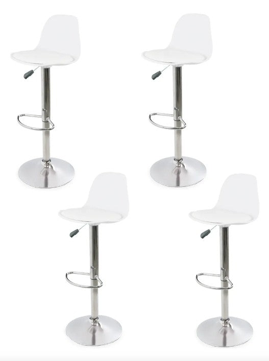 Silla Alta para Barra de Bar Giratoria Con Reposapiés Y Respaldo Medio | Set de 4 Piezas - Bar 01 | Blanco