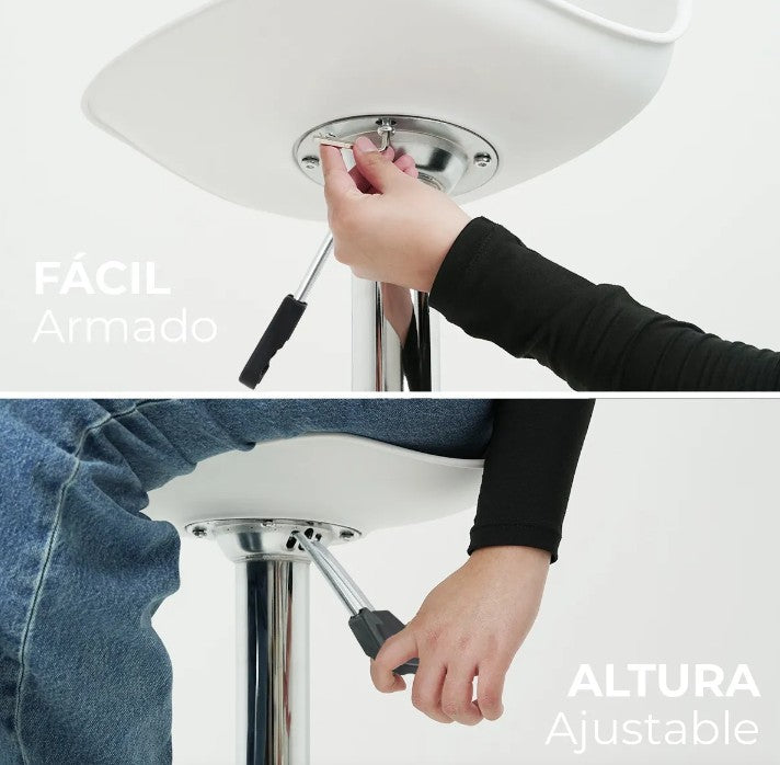 Silla Alta para Barra de Bar Giratoria Con Reposapiés Y Respaldo Medio | Set de 4 Piezas - Bar 01 | Blanco
