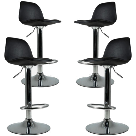 Silla Alta Giratoria Con Reposapiés Y Respaldo Medio Color Negro - Set de 4 Piezas