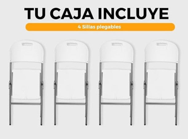 Combo Mesa Plegable Con Juego de 8 Sillas Blancas