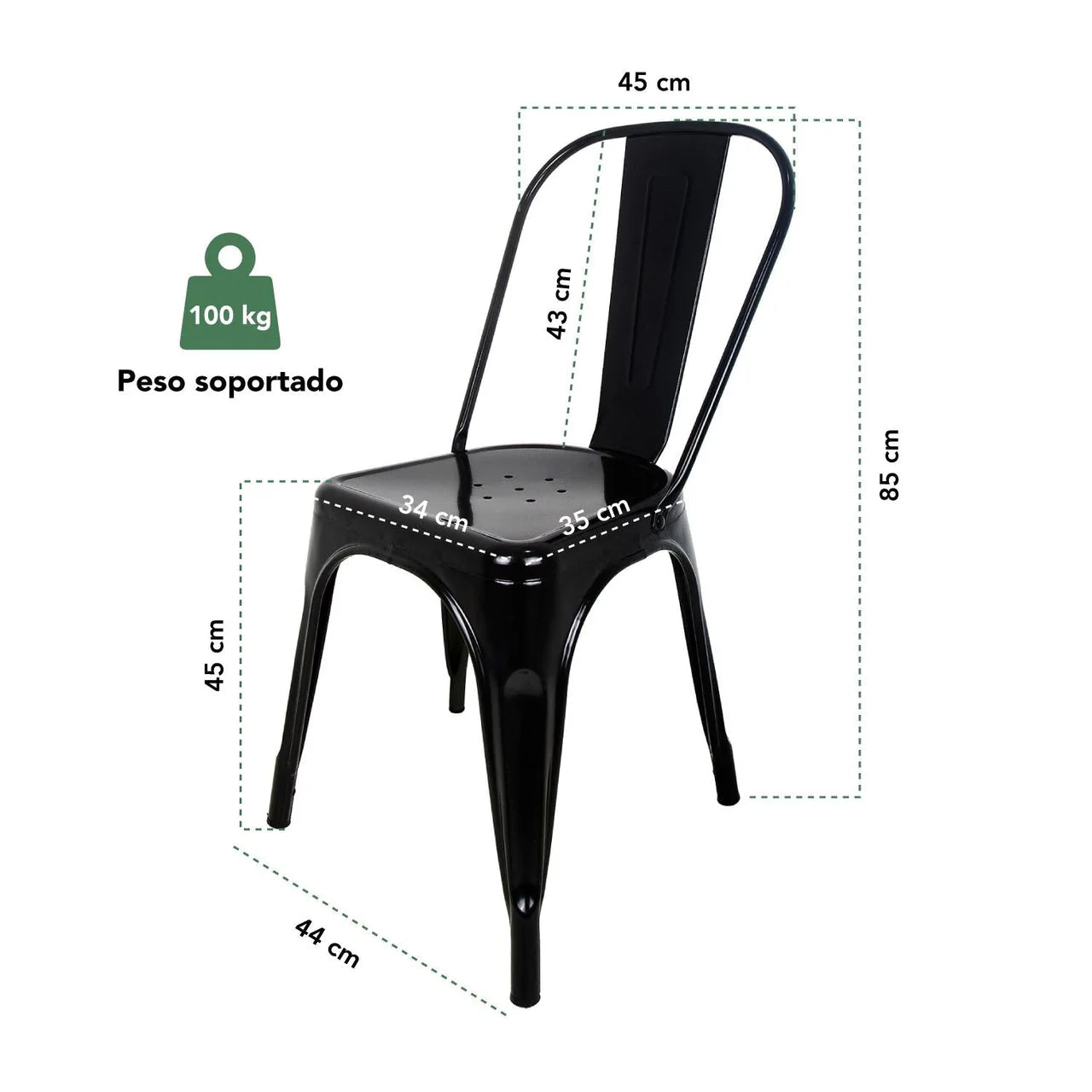 Sillas modelo tolix  clasico negro mate set de 4 piezas