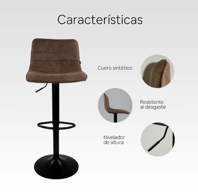 Sillas para Barra con Asiento Ajustable Color Cafe - Set de 2