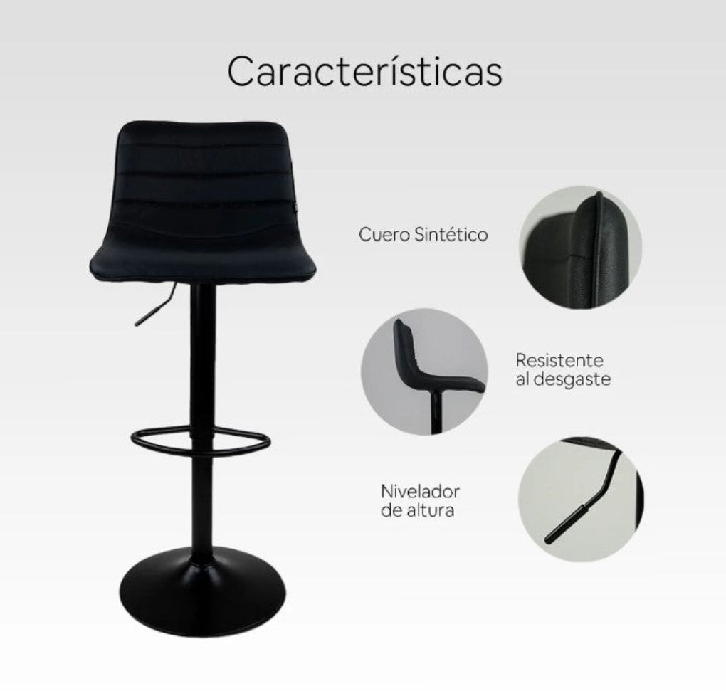 Sillas para Barra de Cocina con Asiento Ajustable Color Negro - Set de 2
