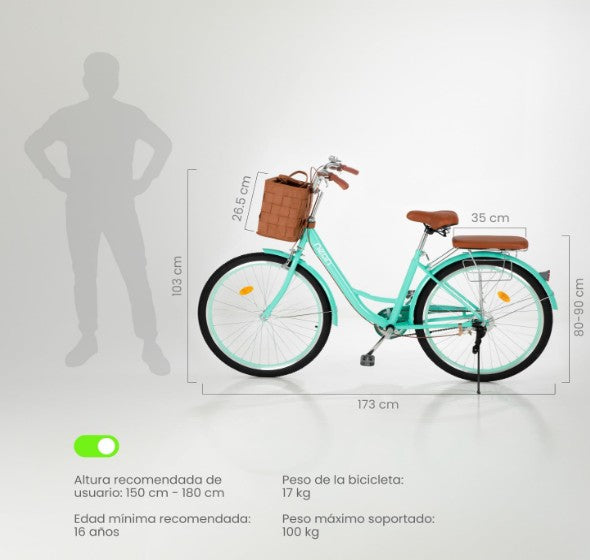 Bicicleta Urbana Con Canastilla VINTA R26 Neon