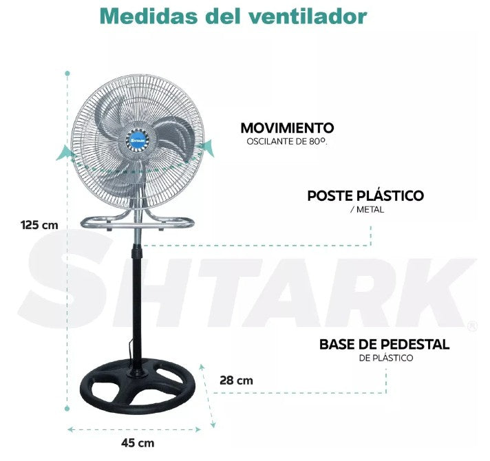 VENTILADOR DE PEDESTAL DE 18 PULGADAS CON TRES ASPAS METALICAS Y 3 VELOCIDADES POTENCIA 85W VOLTAJE 127V