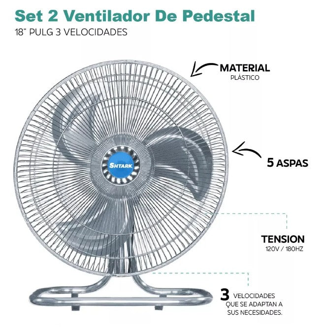 VENTILADOR DE PEDESTAL DE 18 PULGADAS CON TRES ASPAS METALICAS Y 3 VELOCIDADES POTENCIA 85W VOLTAJE 127V