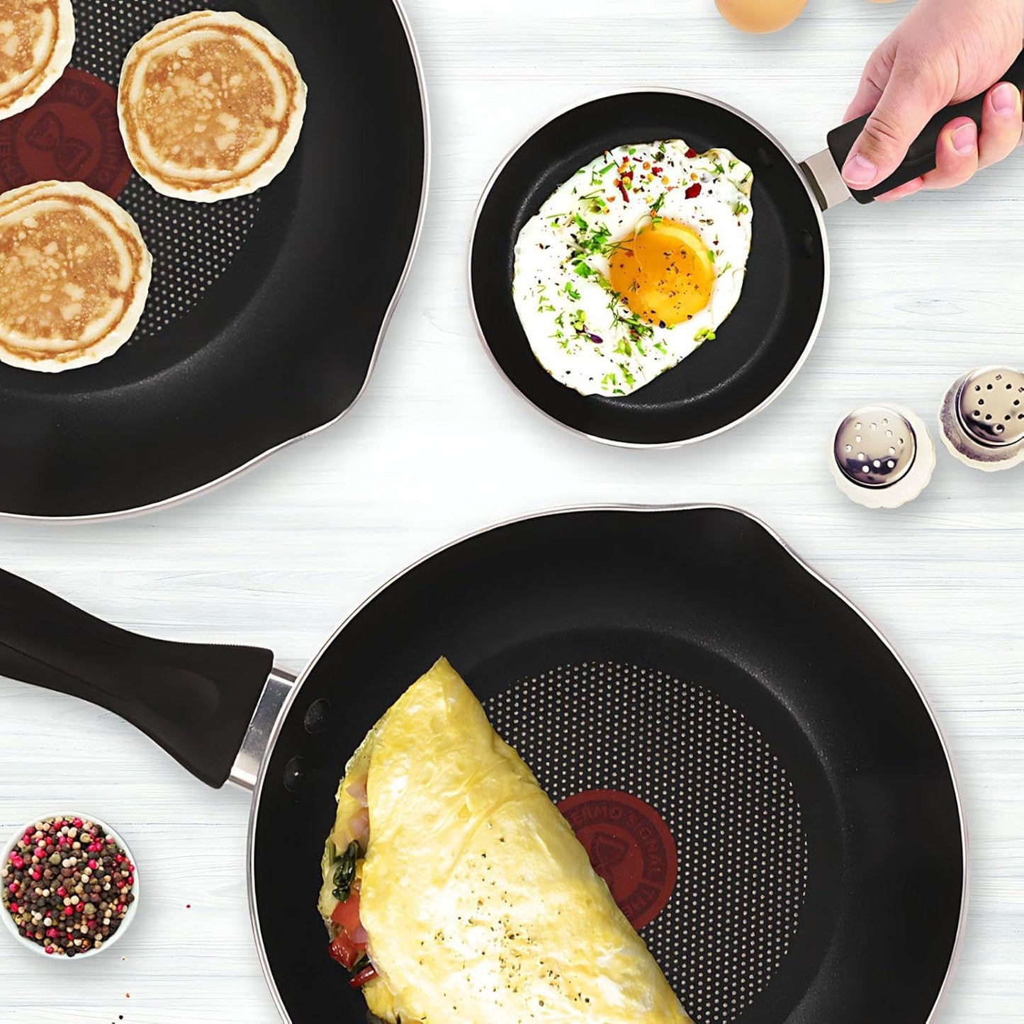 Sartén T-Fal, Negro, 3 piezas, 20, 24 y 28 cm