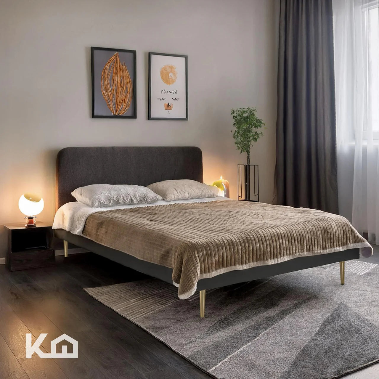 Base De Cama Para Colchon Matrimonial Con Cabecera Tapizada Box Metal Madera