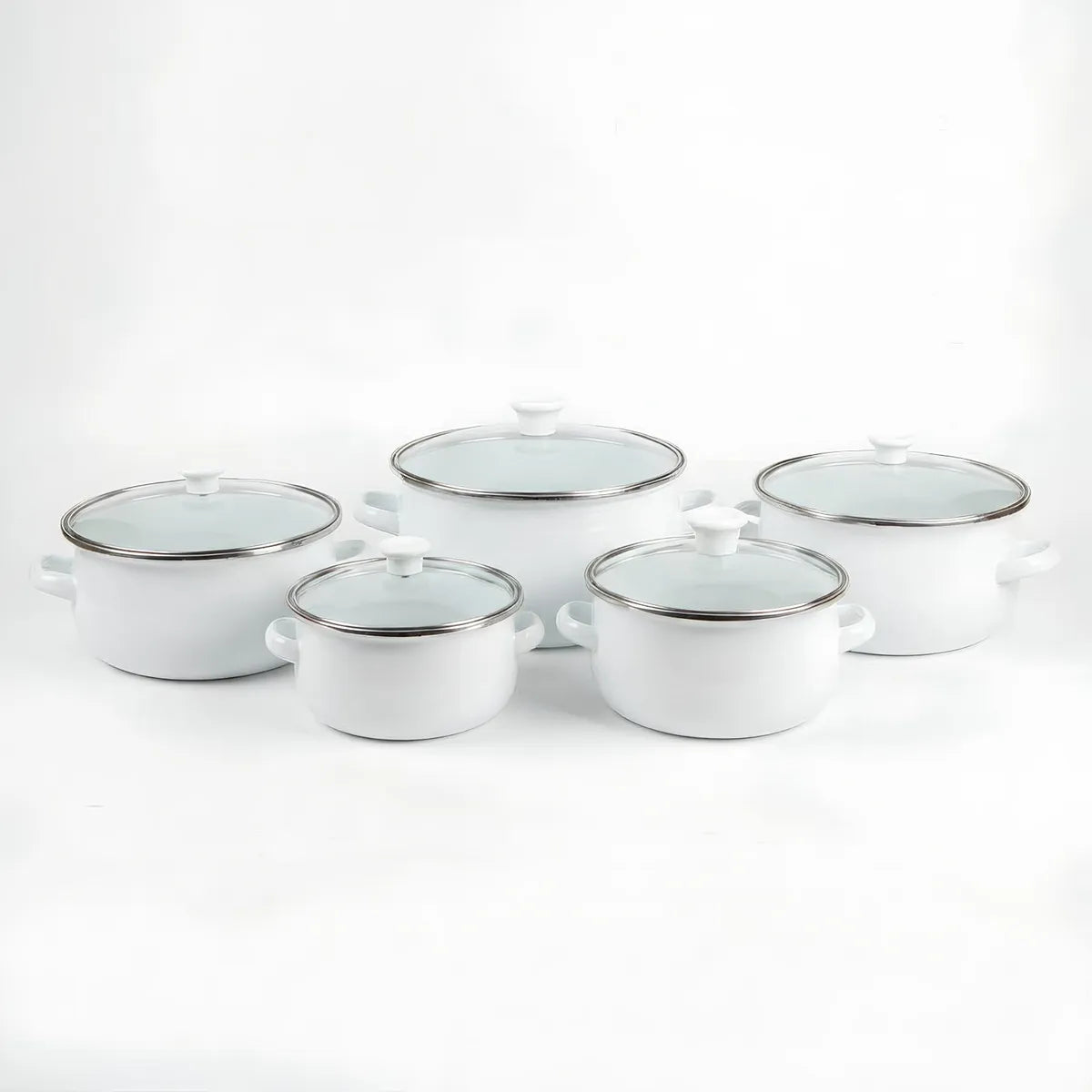 Set De 5 Ollas De Peltre Color Blanco