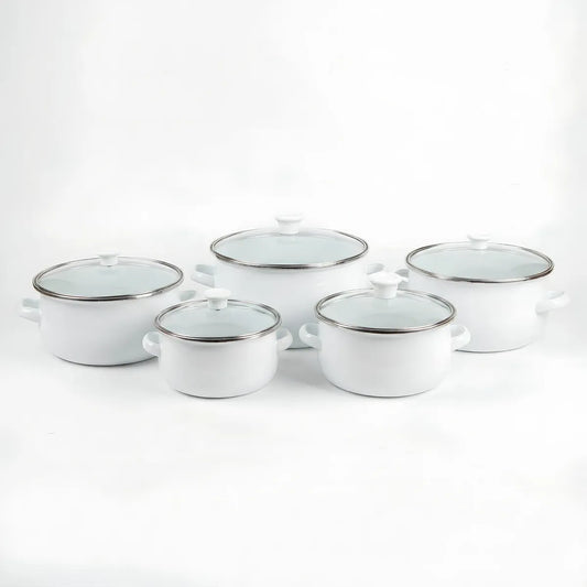 Set De 5 Ollas De Peltre Color Blanco