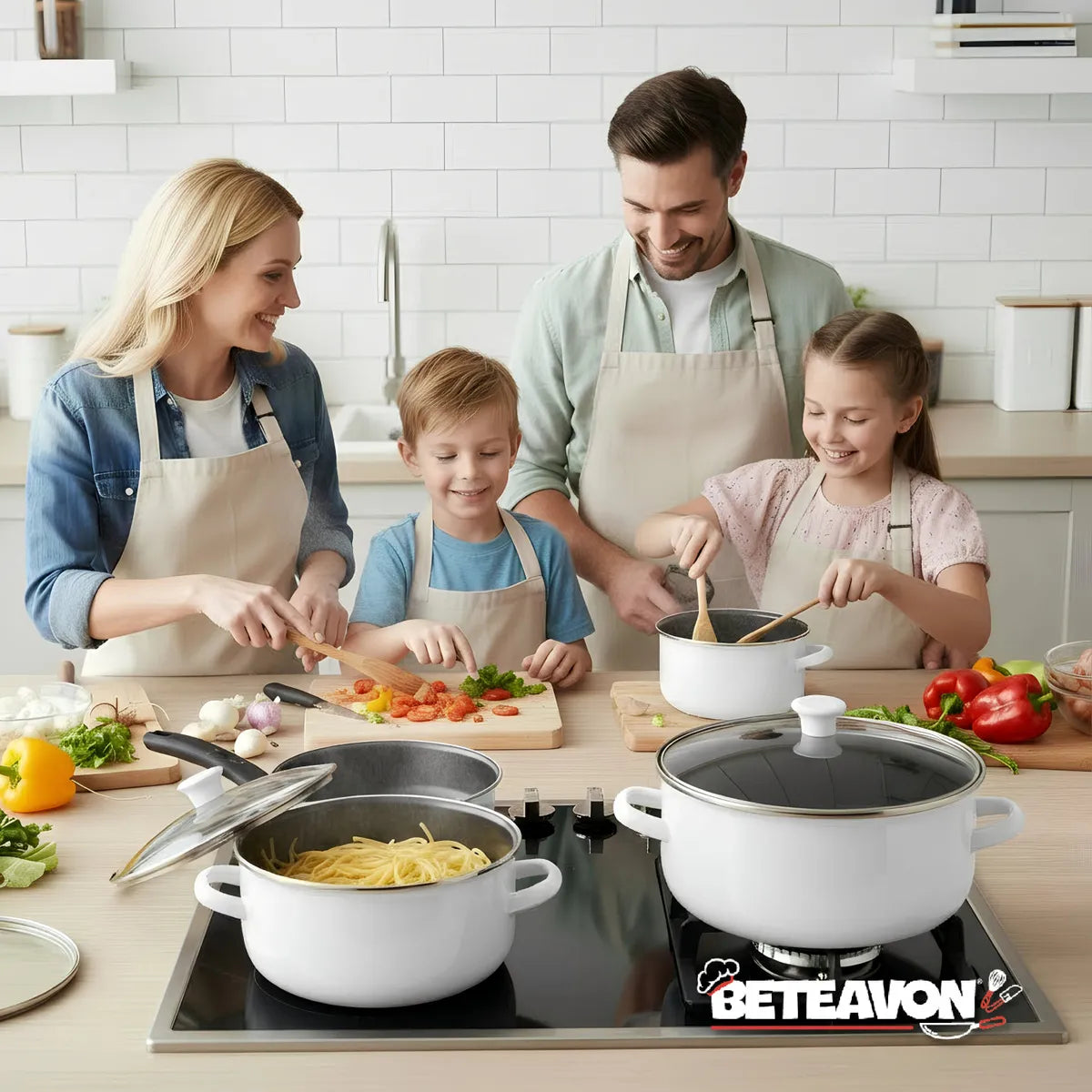 Set De 5 Ollas De Peltre Color Blanco