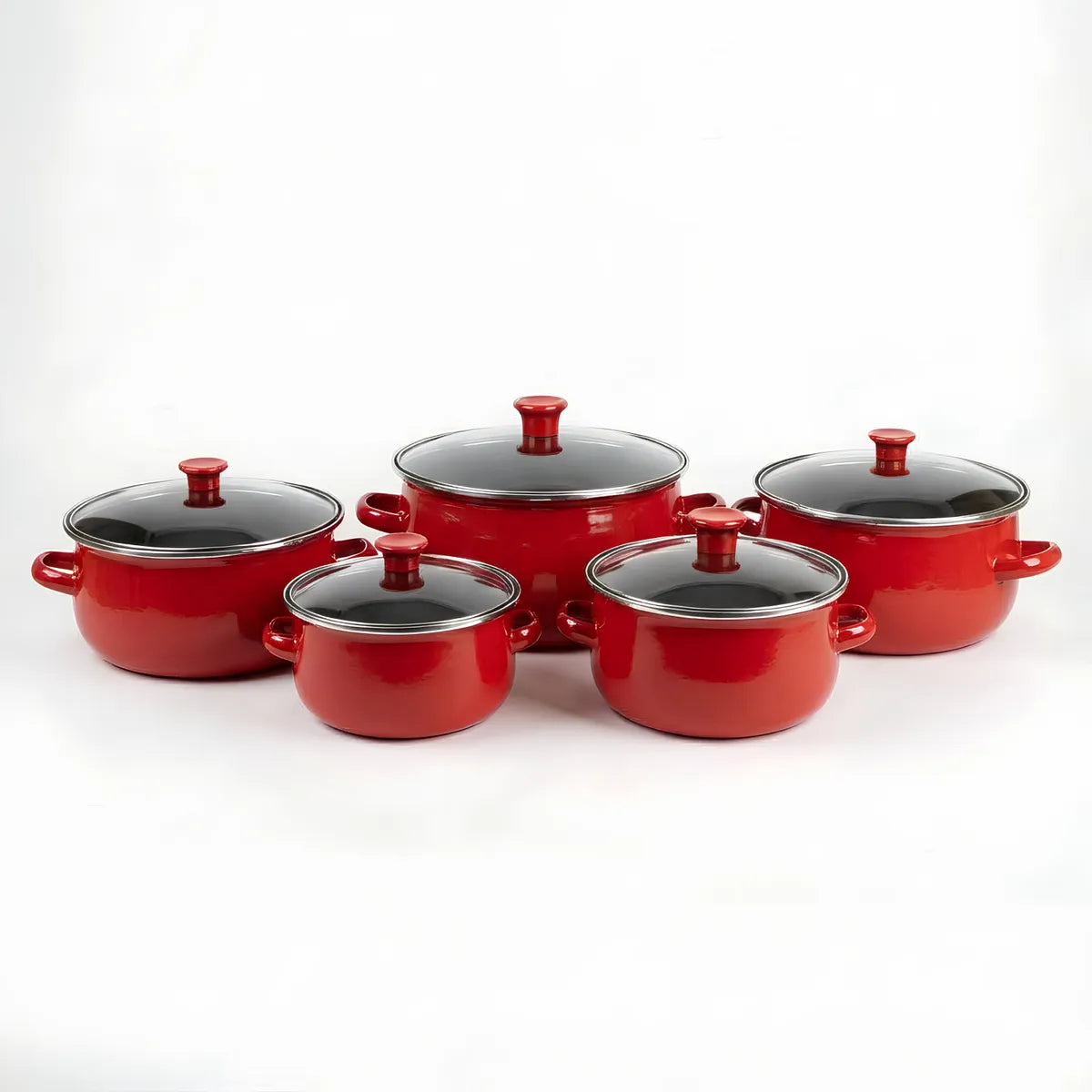 Set De 5 Ollas De Peltre Color Rojo