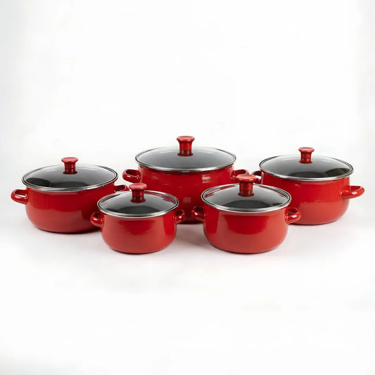 Set De 5 Ollas De Peltre Color Rojo