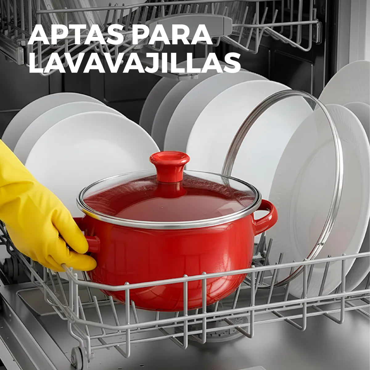 Set De 5 Ollas De Peltre Color Rojo