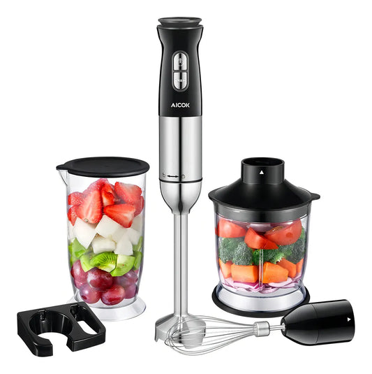 Batidora de mano Aicok, Negro/Plata, 300W, 6 Velocidades, 700ml