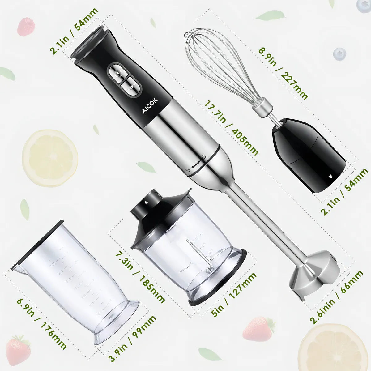 Batidora de mano Aicok, Negro/Plata, 300W, 6 Velocidades, 700ml