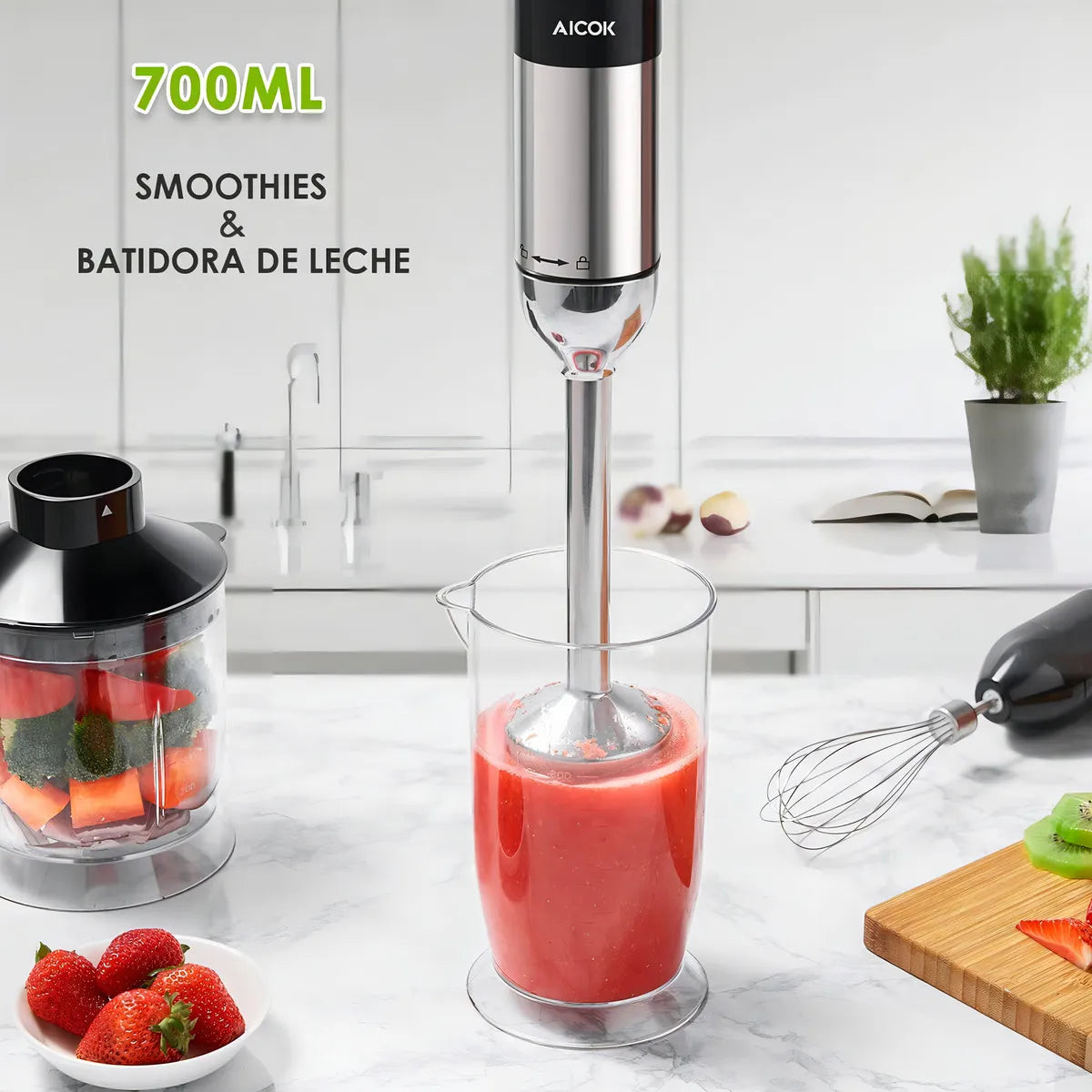 Batidora de mano Aicok, Negro/Plata, 300W, 6 Velocidades, 700ml