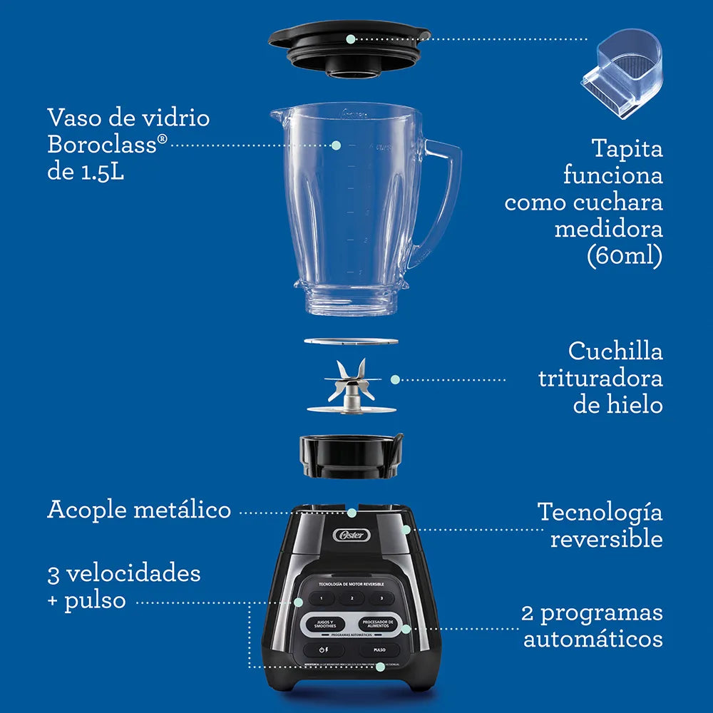 Licuadora Oster, Negro, 1.5 L, 1000W, 3 Velocidades