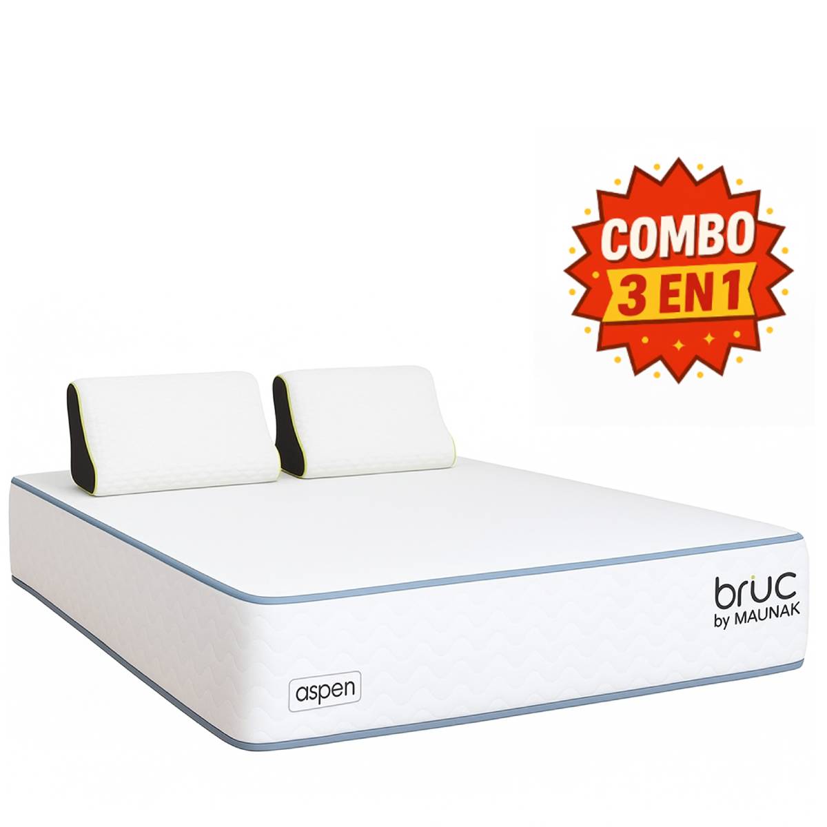 Combo Colchon Bruc King Size Con Almohada Cervical Fresh Gel Blanca 2 Piezas