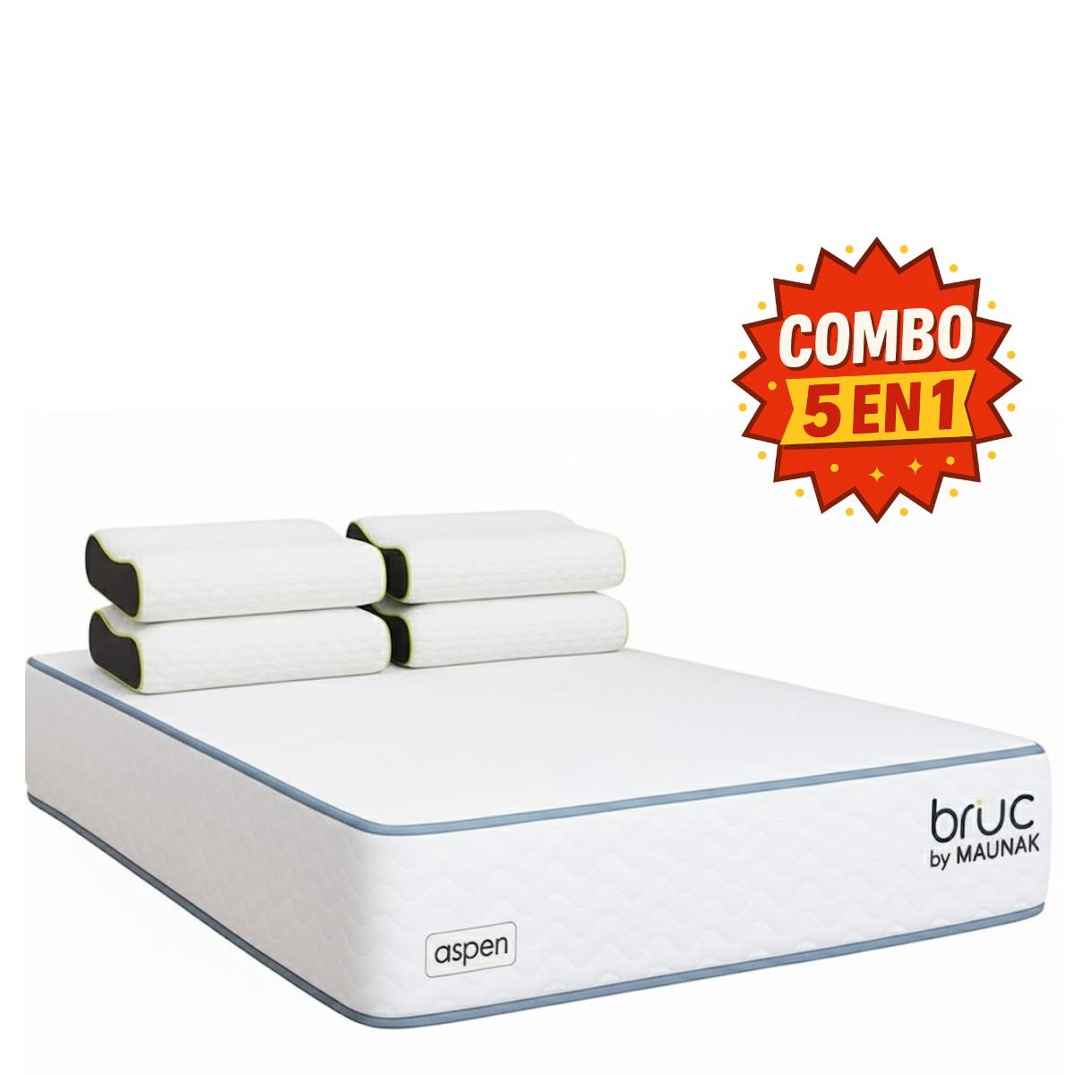 Combo Colchon Bruc Matrimonial Con Almohada Cervical Fresh Gel Blanca 4 Piezas