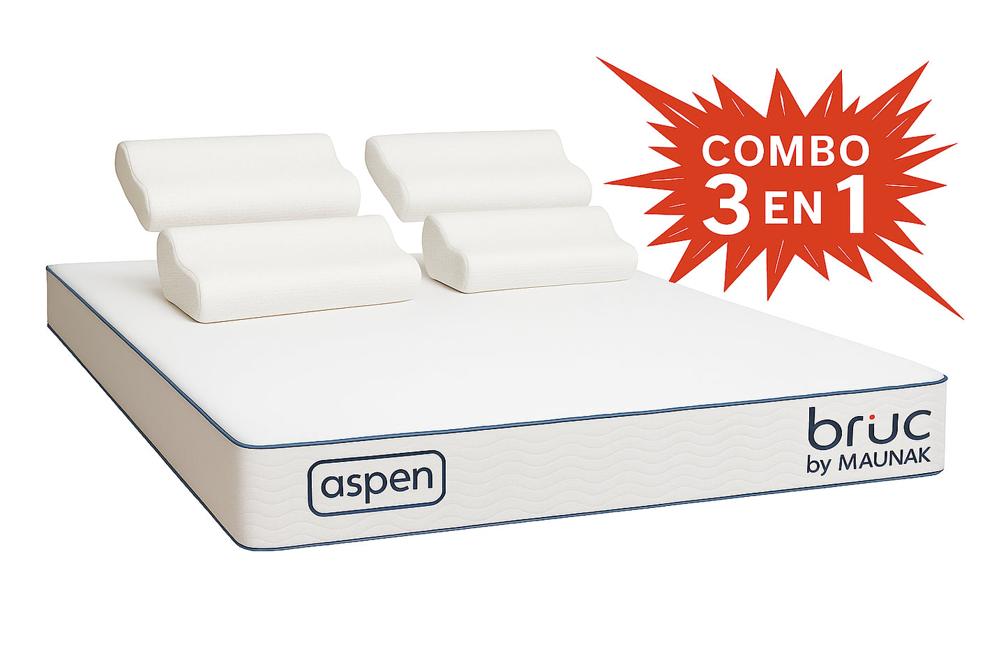Combo Colchon Bruc Queen Size Con Almohada Memory Foam 4 Piezas
