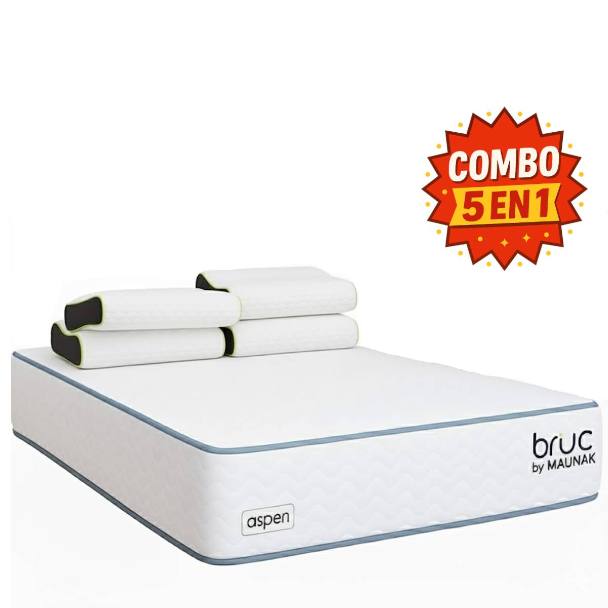 Combo Colchon Bruc Queen Size Con Almohada Cervical Fresh Gel Blanca 4 Piezas