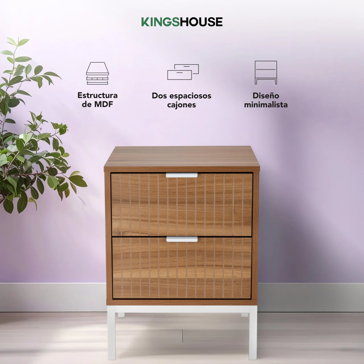 Buró Mesa de Noche Clara Cajonera para Recámara 2 Cajones