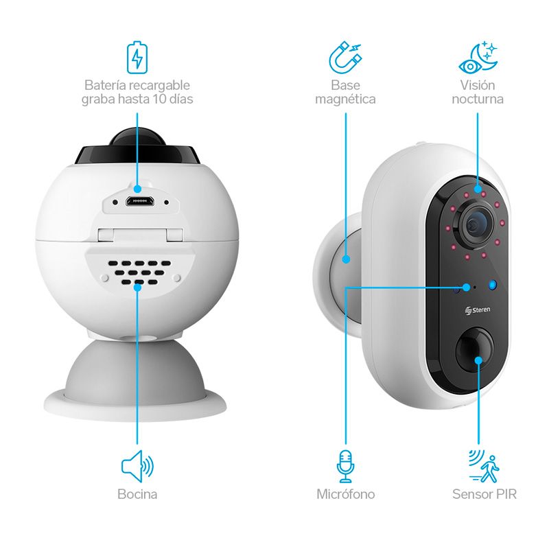 Cámara de Seguridad Steren Mini Bullet IR 1080p WiFi Día/Noche