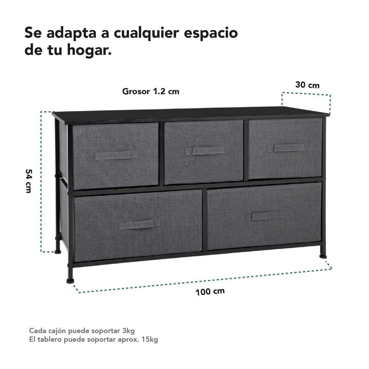 Cómoda Cajonera de 5 Cajones Mueble Organizador Tela Madera