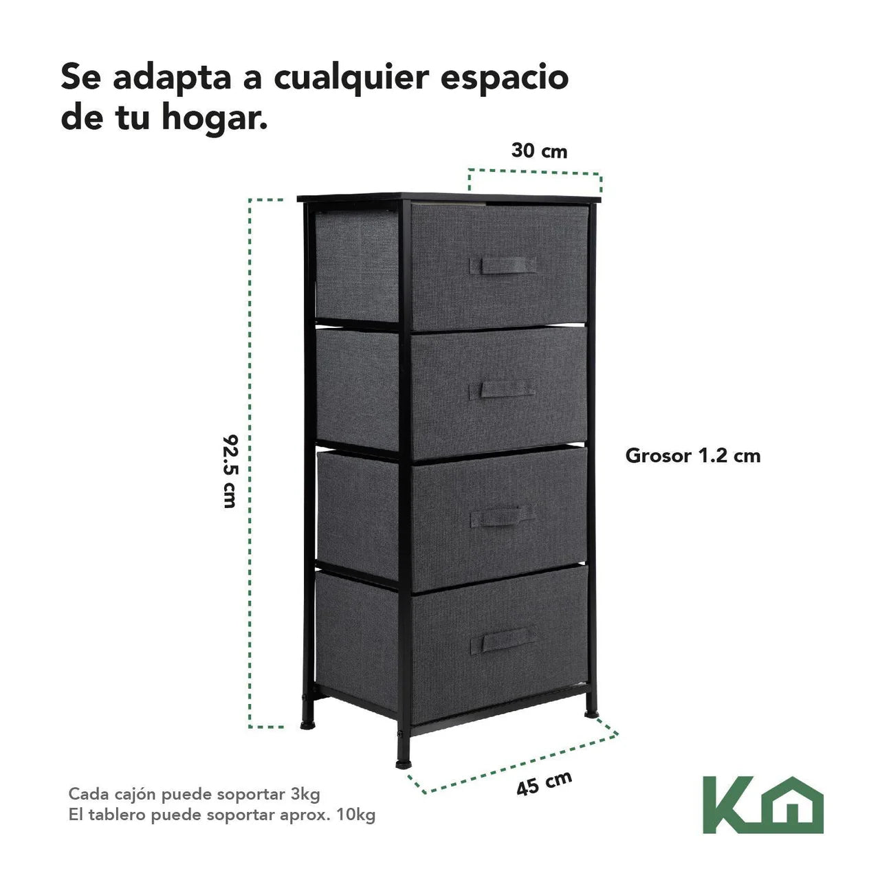 Cómoda Cajonera de 4 Cajones Mueble Organizador Tela Madera