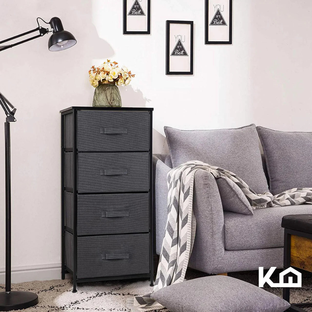 Cómoda Cajonera de 4 Cajones Mueble Organizador Tela Madera