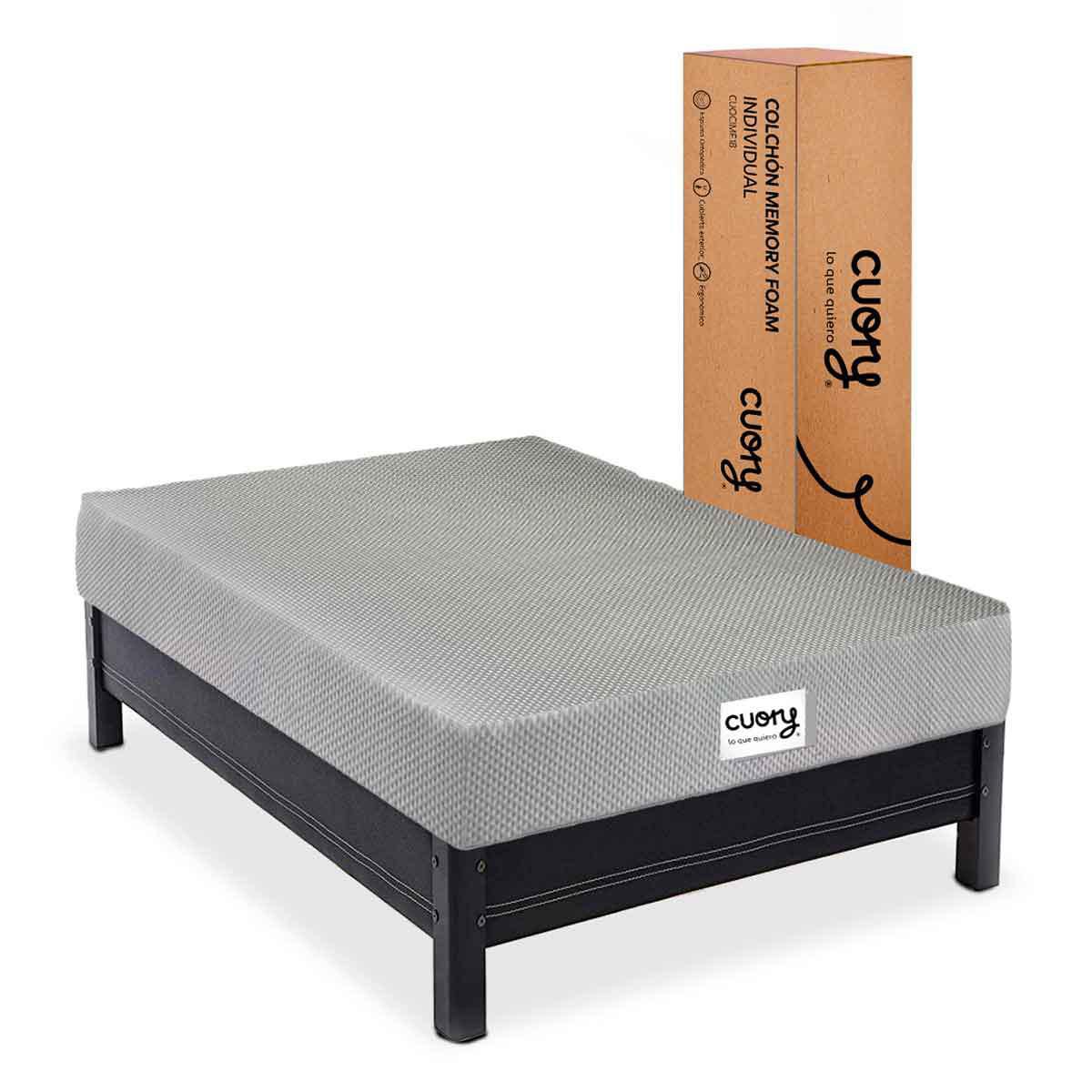 Colchon De Memory Foam Individual Con Funda Removible Y Lavable Color Gris