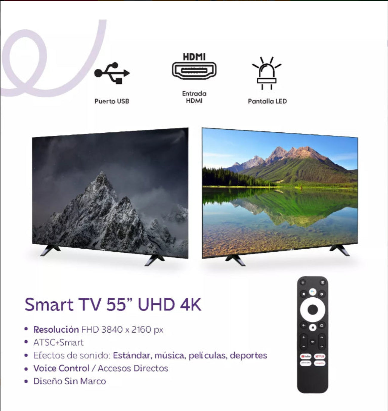 Smart TV Pantalla 55 Pulgadas Google TV DLED UHD 4K
