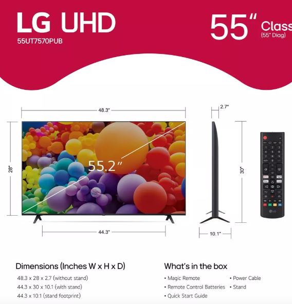 LG Pantalla TV 55 Pulgadas Serie Ut75 4k Uhd Smart Webos Tv