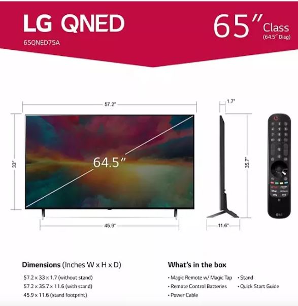 LG Pantalla TV 65 Pulgadas Qned Smart Tv Webos 4K