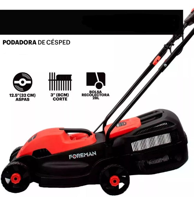 Podadora de Césped Foreman 1200W Eléctrica Rojo con Negro