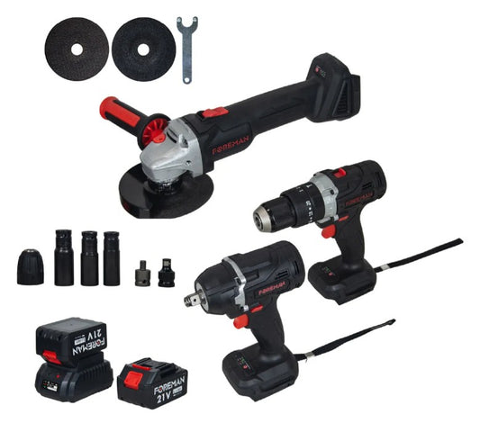 Combo Taladro 500W, Esmeriladora 880W y Rotomartillo SDS 800W + Accesorios