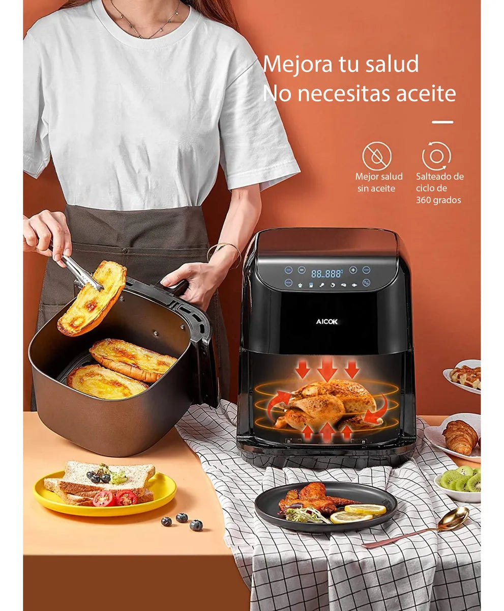 Freidora de aire Aicok, Negro/Plata, 3.2 L, 1500W, 200 °C