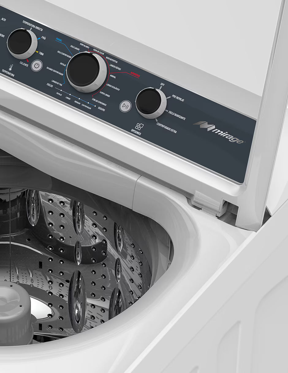 Lavadora Mirage Automática 22 kg, Tina de Acero Inoxidable, Carga Superior