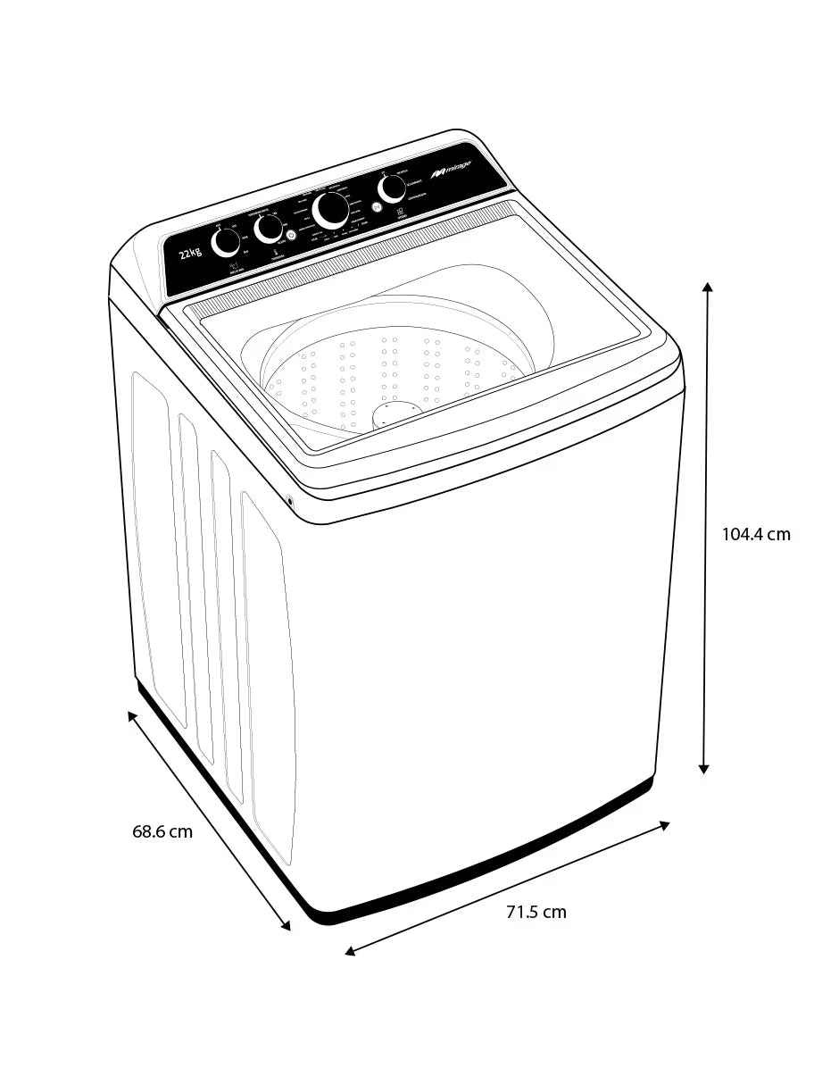Lavadora Mirage Automática 22 kg, Tina de Acero Inoxidable, Carga Superior