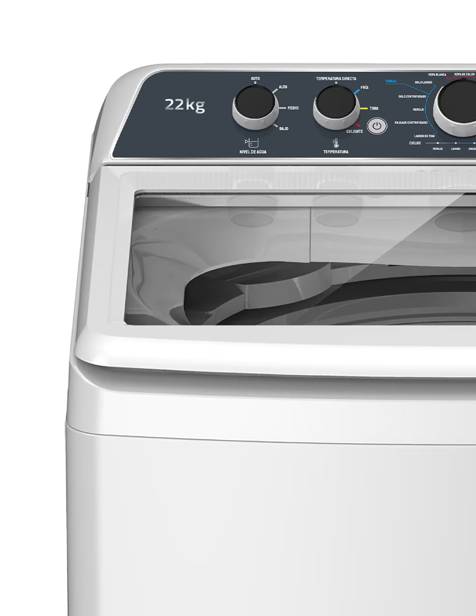Lavadora Mirage Automática 22 kg, Tina de Acero Inoxidable, Carga Superior
