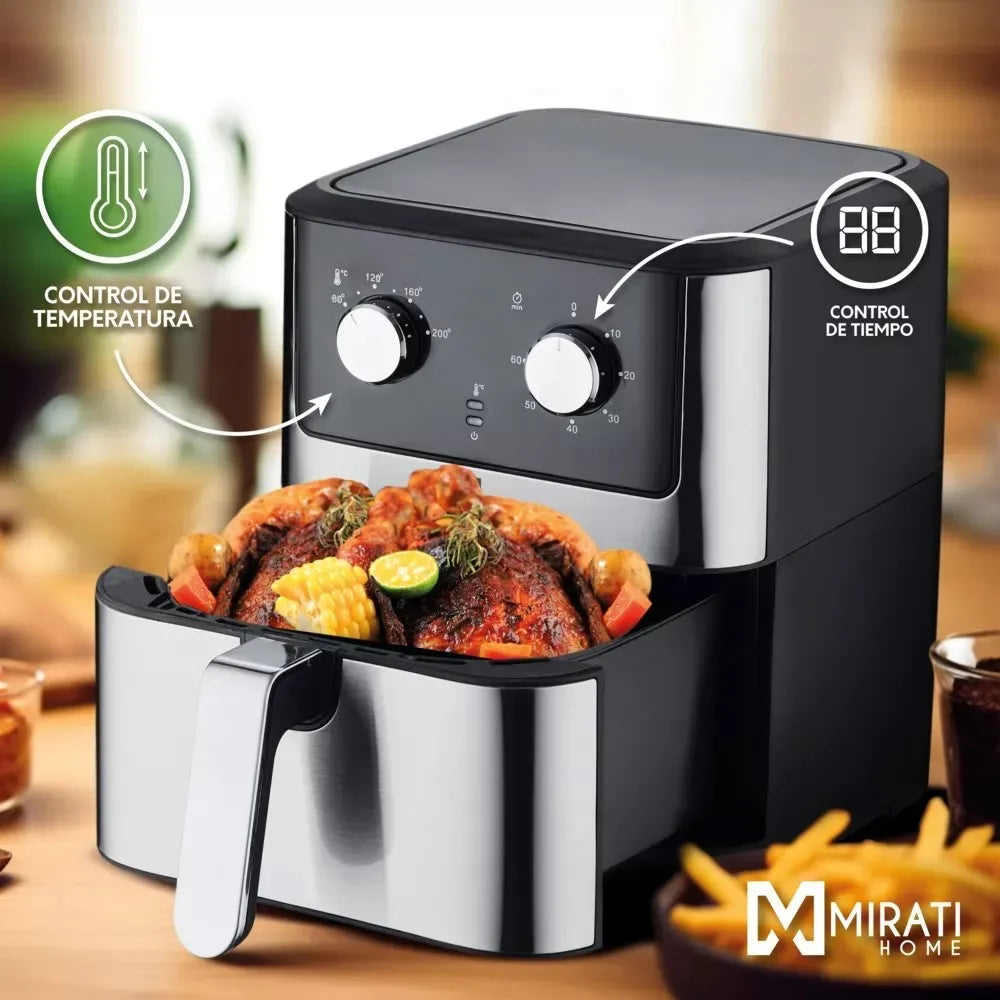 Mirati Freidora de Aire MFA02, 3 Litros, 1500W, 200 °C, Plata/Negro