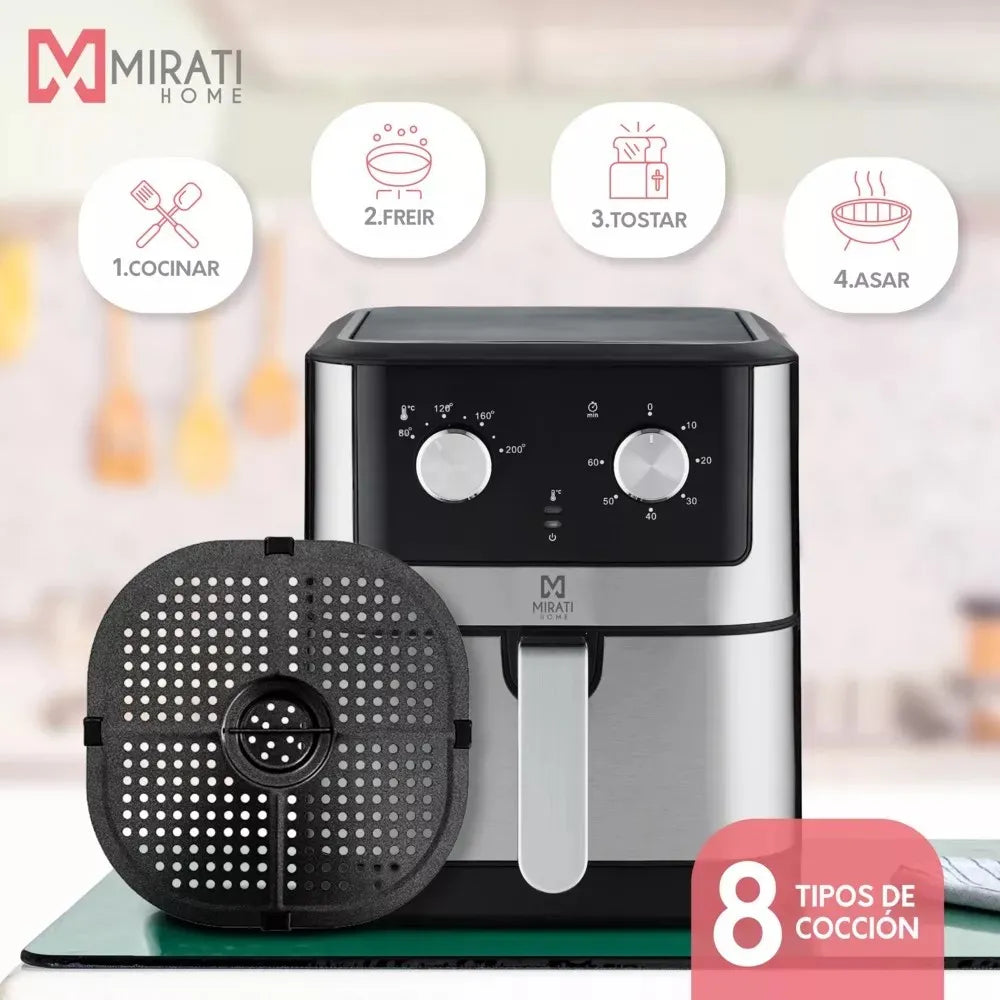 Mirati Freidora de Aire MFA02, 3 Litros, 1500W, 200 °C, Plata/Negro