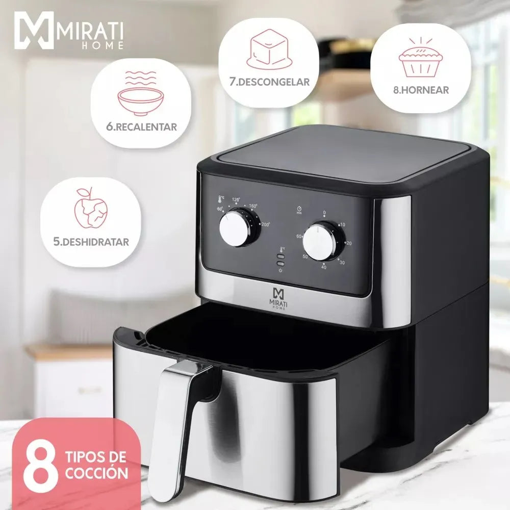 Mirati Freidora de Aire MFA02, 3 Litros, 1500W, 200 °C, Plata/Negro